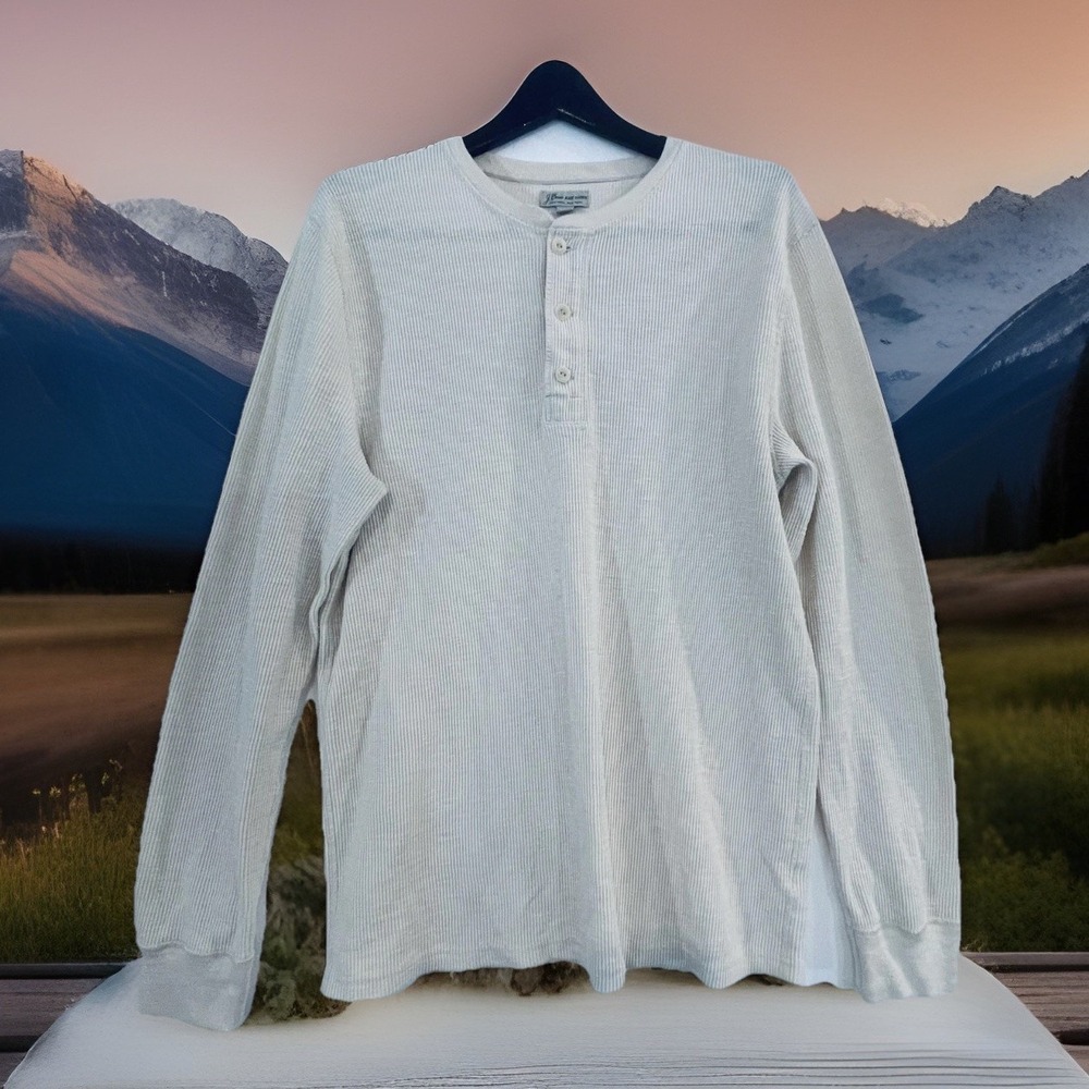 J.Crew Shirt Mens XL‎ cream Thermal Henley Long Sleeve Waffle Knit Casual